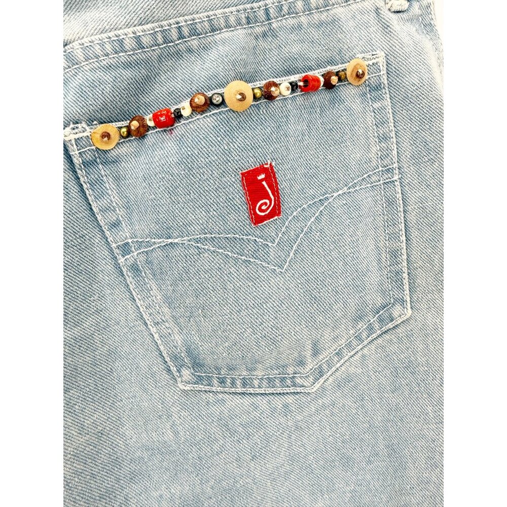 JOU JOU VTG 80s Denim Blue Embellished Long Jean Short 11/12 - Picture 5 of 13